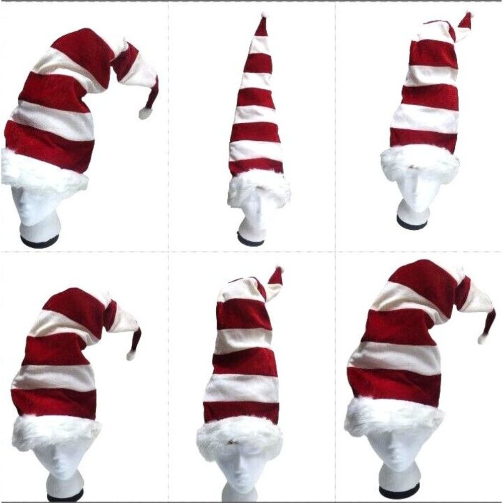 Christmas Photo Grinch Hat Red/white Twisted Striped Hat Faux Fur Trim 22” NWOT